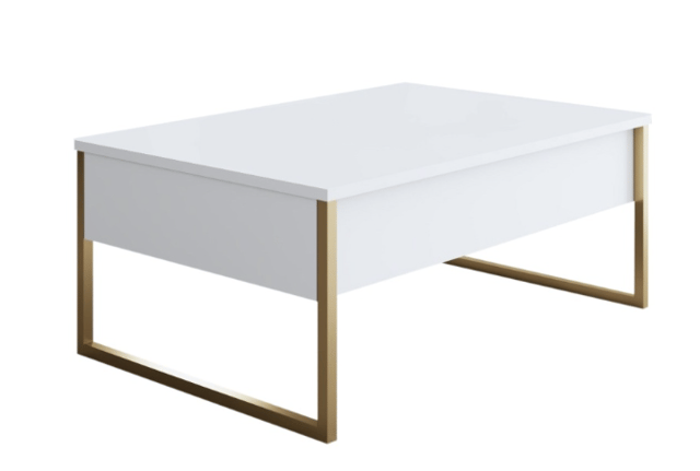 RESIGILAT Masuta cafea alb si auriu din PAL/metal 90x60x40 cm URME USOARE
